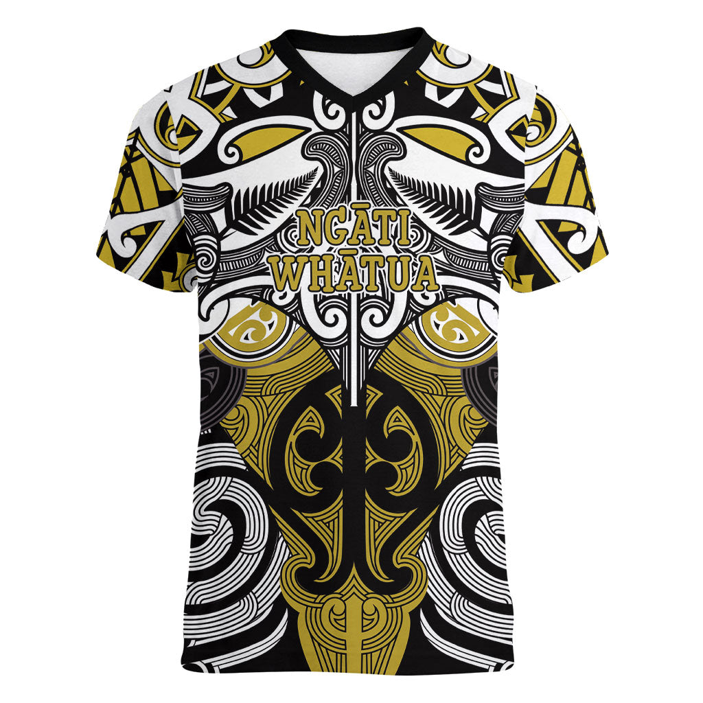 Personalised Maori Ngati Whatua Women V-Neck T-Shirt Silver Fern Kowhaiwhai Art