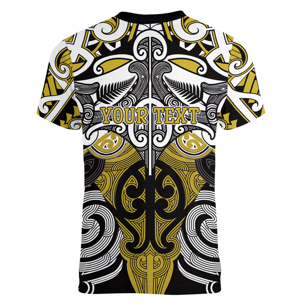 Personalised Maori Ngati Whatua Women V-Neck T-Shirt Silver Fern Kowhaiwhai Art