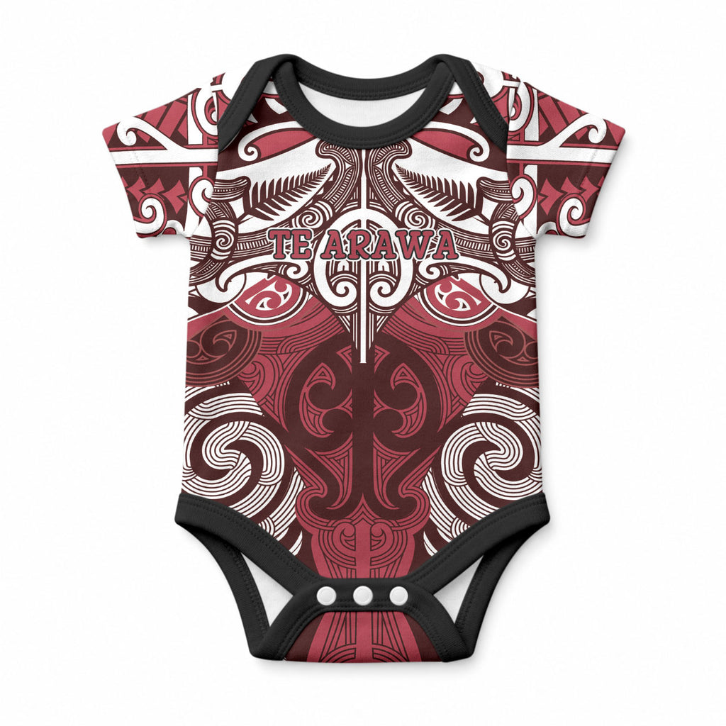 Personalised Maori Te Arawa Baby Onesie Silver Fern Kowhaiwhai Art