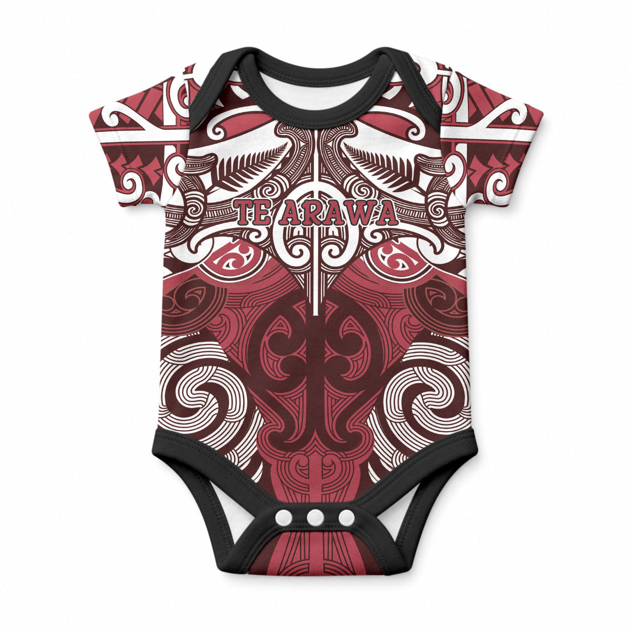 Personalised Maori Te Arawa Baby Onesie Silver Fern Kowhaiwhai Art