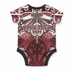 Personalised Maori Te Arawa Baby Onesie Silver Fern Kowhaiwhai Art