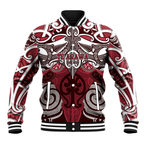 Personalised Maori Te Arawa Baseball Jacket Silver Fern Kowhaiwhai Art