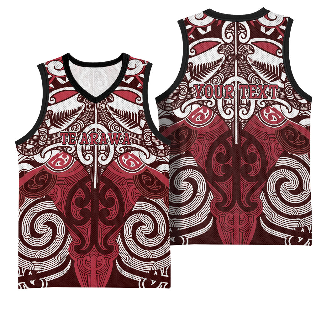 Personalised Maori Te Arawa Basketball Jersey Silver Fern Kowhaiwhai Art