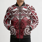 Personalised Maori Te Arawa Bomber Puffer Jacket Silver Fern Kowhaiwhai Art