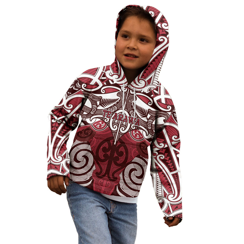Personalised Maori Te Arawa Kid Hoodie Silver Fern Kowhaiwhai Art