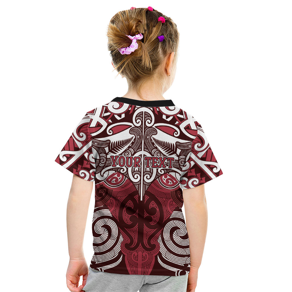 Personalised Maori Te Arawa Kid T Shirt Silver Fern Kowhaiwhai Art