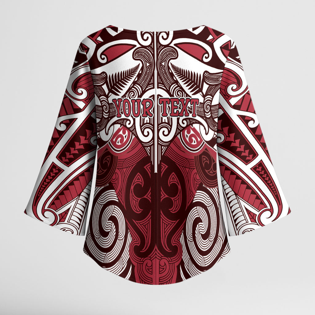 Personalised Maori Te Arawa Kimono Sleeve Blouse Silver Fern Kowhaiwhai Art
