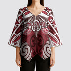 Personalised Maori Te Arawa Kimono Sleeve Blouse Silver Fern Kowhaiwhai Art
