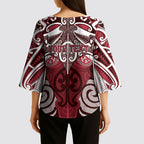 Personalised Maori Te Arawa Kimono Sleeve Blouse Silver Fern Kowhaiwhai Art
