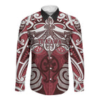 Personalised Maori Te Arawa Long Sleeve Button Shirt Silver Fern Kowhaiwhai Art