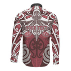 Personalised Maori Te Arawa Long Sleeve Button Shirt Silver Fern Kowhaiwhai Art
