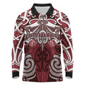Personalised Maori Te Arawa Long Sleeve Polo Shirt Silver Fern Kowhaiwhai Art