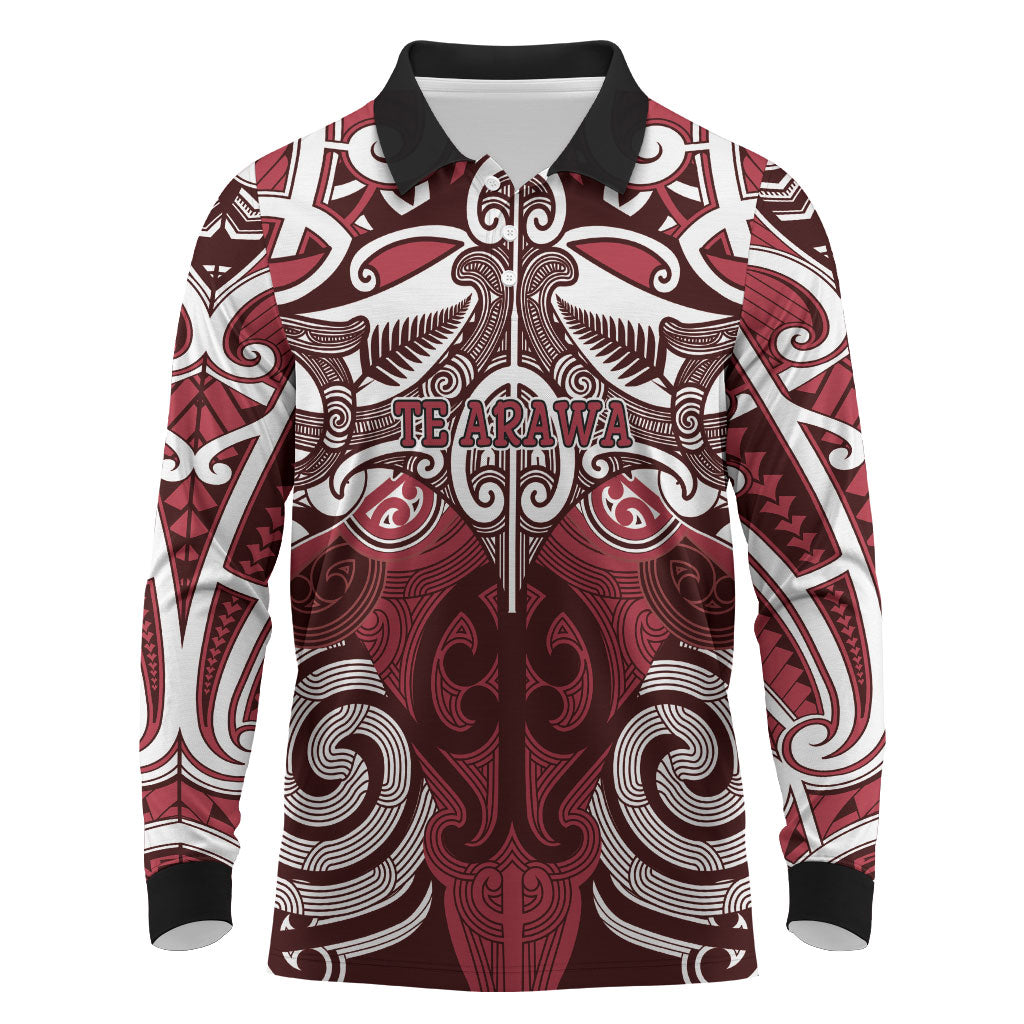 Personalised Maori Te Arawa Long Sleeve Polo Shirt Silver Fern Kowhaiwhai Art