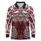 Personalised Maori Te Arawa Long Sleeve Polo Shirt Silver Fern Kowhaiwhai Art