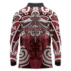 Personalised Maori Te Arawa Long Sleeve Polo Shirt Silver Fern Kowhaiwhai Art
