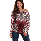 Personalised Maori Te Arawa Off Shoulder Sweater Silver Fern Kowhaiwhai Art