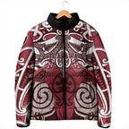 Personalised Maori Te Arawa Padded Jacket Silver Fern Kowhaiwhai Art