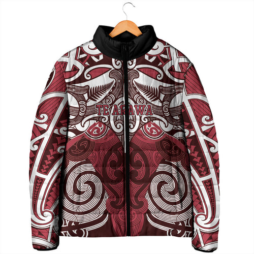 Personalised Maori Te Arawa Padded Jacket Silver Fern Kowhaiwhai Art