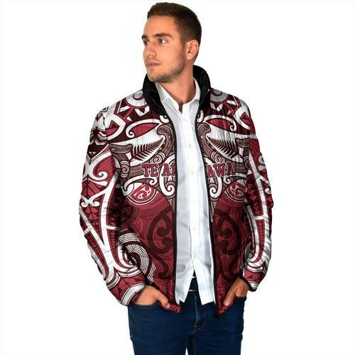 Personalised Maori Te Arawa Padded Jacket Silver Fern Kowhaiwhai Art