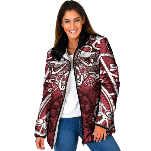 Personalised Maori Te Arawa Padded Jacket Silver Fern Kowhaiwhai Art