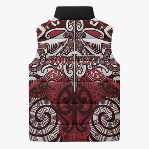 Personalised Maori Te Arawa Sleeveless Puffer Jacket Silver Fern Kowhaiwhai Art