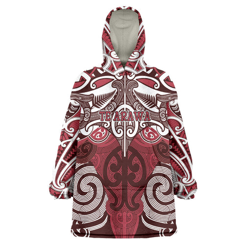Personalised Maori Te Arawa Wearable Blanket Hoodie Silver Fern Kowhaiwhai Art