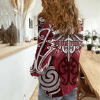 Personalised Maori Te Arawa Women Casual Shirt Silver Fern Kowhaiwhai Art