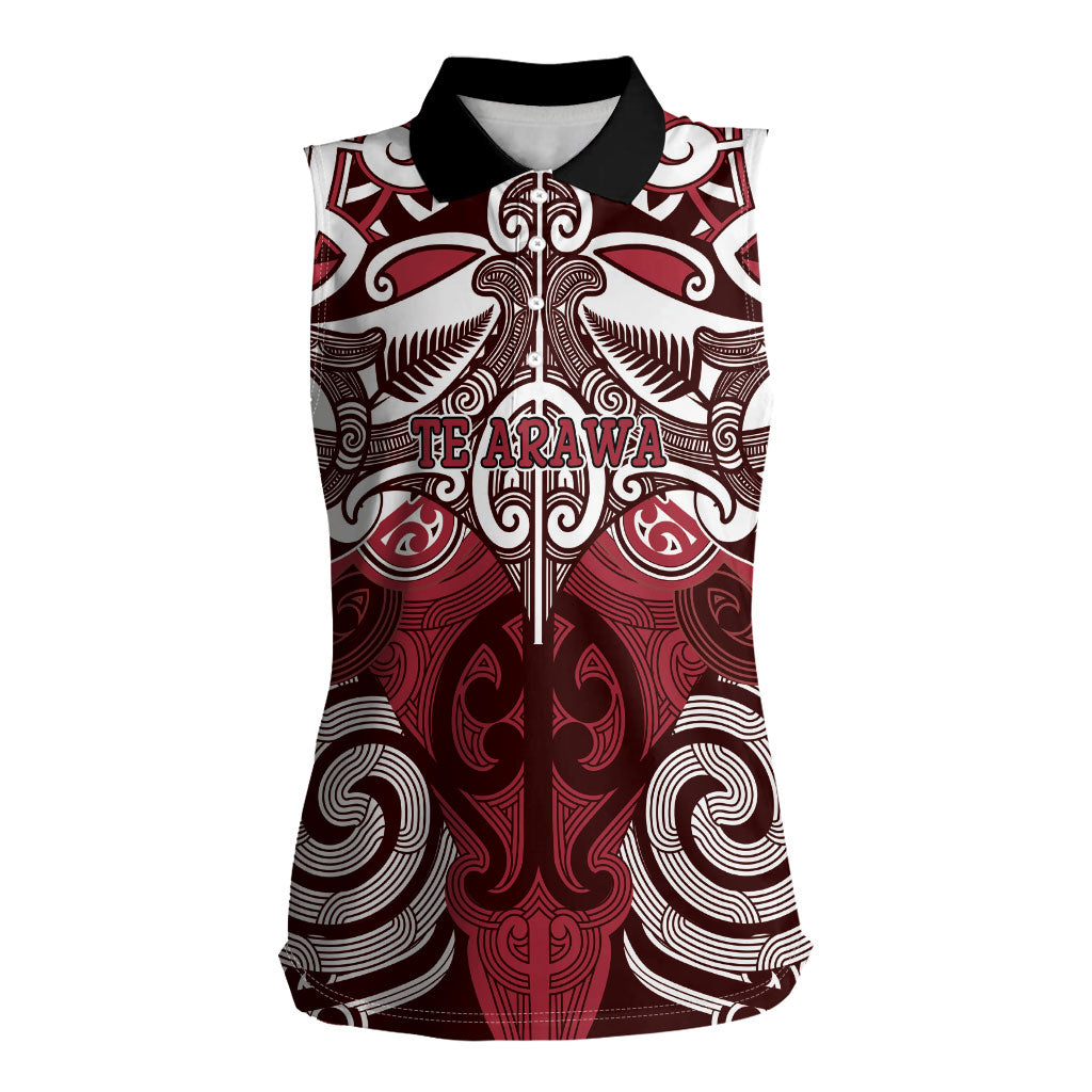 Personalised Maori Te Arawa Women Sleeveless Polo Shirt Silver Fern Kowhaiwhai Art
