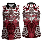 Personalised Maori Te Arawa Women Sleeveless Polo Shirt Silver Fern Kowhaiwhai Art
