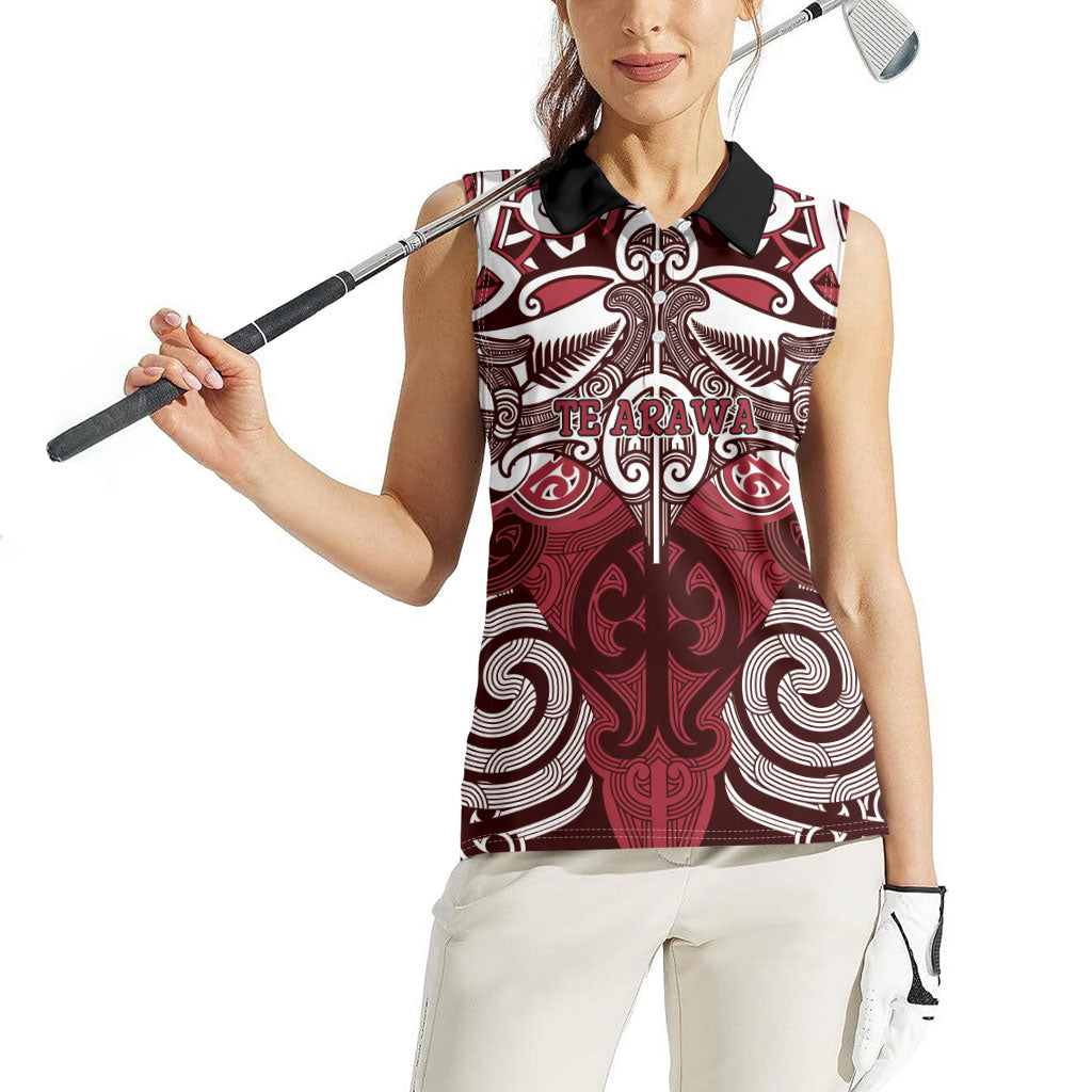 Personalised Maori Te Arawa Women Sleeveless Polo Shirt Silver Fern Kowhaiwhai Art