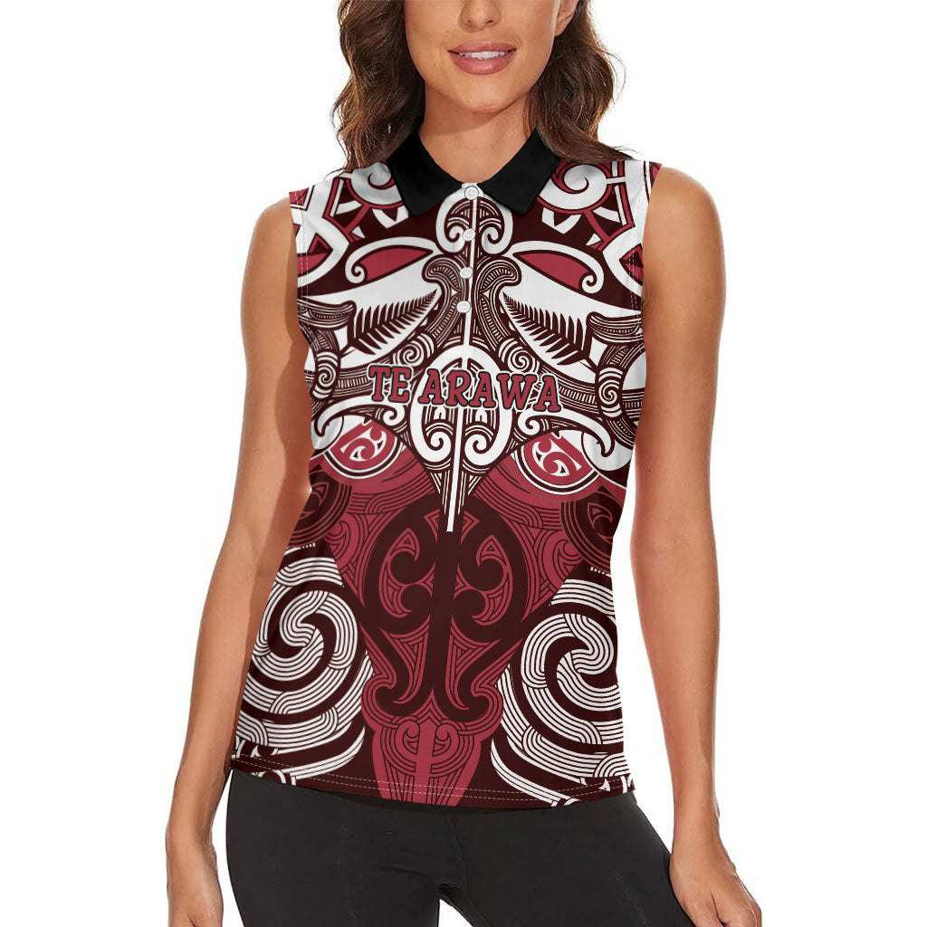 Personalised Maori Te Arawa Women Sleeveless Polo Shirt Silver Fern Kowhaiwhai Art