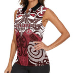 Personalised Maori Te Arawa Women Sleeveless Polo Shirt Silver Fern Kowhaiwhai Art