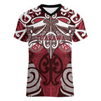 Personalised Maori Te Arawa Women V-Neck T-Shirt Silver Fern Kowhaiwhai Art