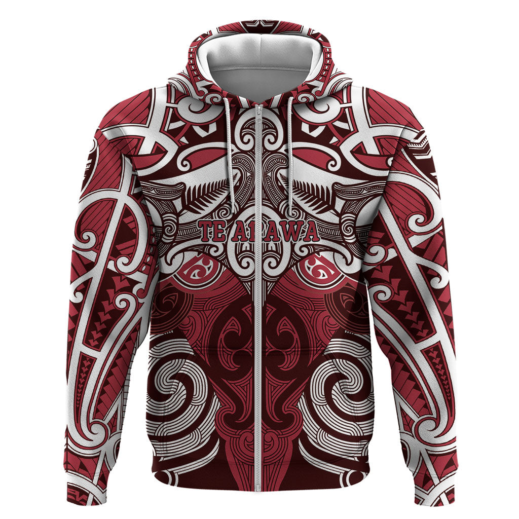 Personalised Maori Te Arawa Zip Hoodie Silver Fern Kowhaiwhai Art