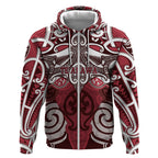 Personalised Maori Te Arawa Zip Hoodie Silver Fern Kowhaiwhai Art