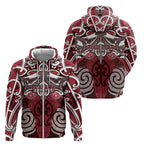 Personalised Maori Te Arawa Zip Hoodie Silver Fern Kowhaiwhai Art