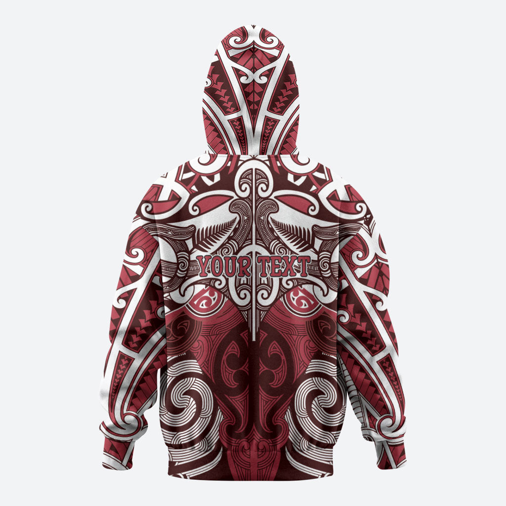 Personalised Maori Te Arawa Zip Hoodie Silver Fern Kowhaiwhai Art