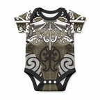 Personalised Maori Waikato Tainui Baby Onesie Silver Fern Kowhaiwhai Art