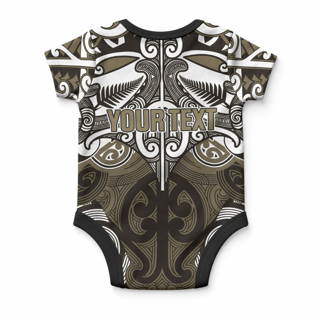 Personalised Maori Waikato Tainui Baby Onesie Silver Fern Kowhaiwhai Art
