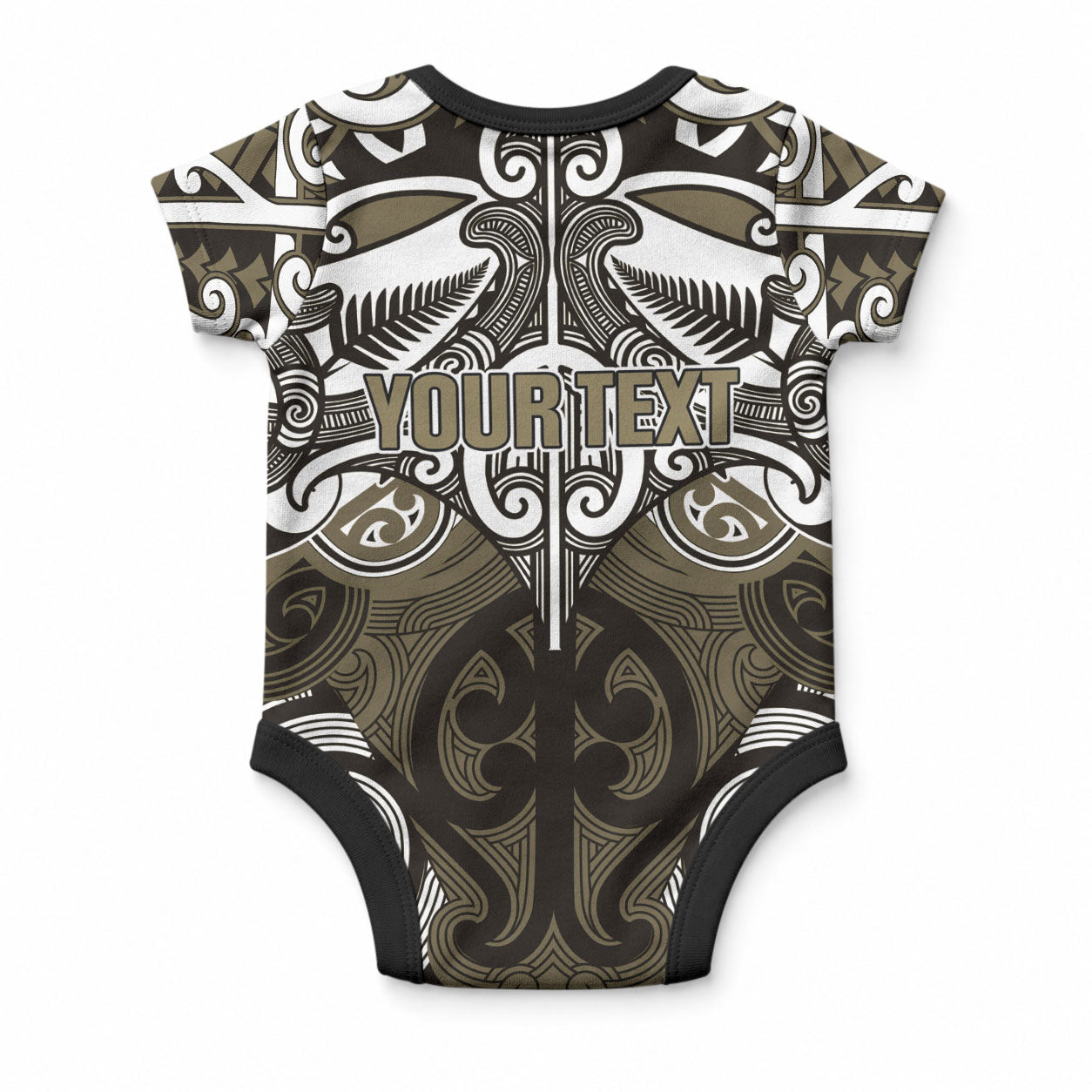 Personalised Maori Waikato Tainui Baby Onesie Silver Fern Kowhaiwhai Art