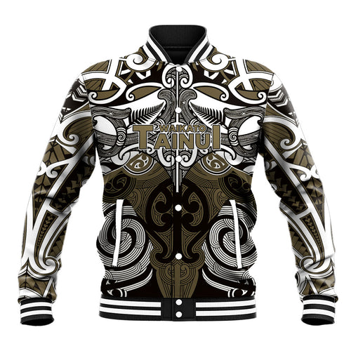 Personalised Maori Waikato Tainui Baseball Jacket Silver Fern Kowhaiwhai Art