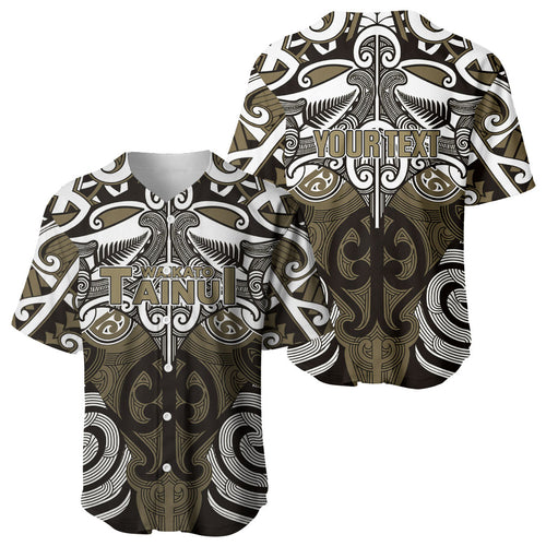 Personalised Maori Waikato Tainui Baseball Jersey Silver Fern Kowhaiwhai Art
