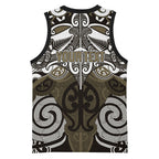 Personalised Maori Waikato Tainui Basketball Jersey Silver Fern Kowhaiwhai Art