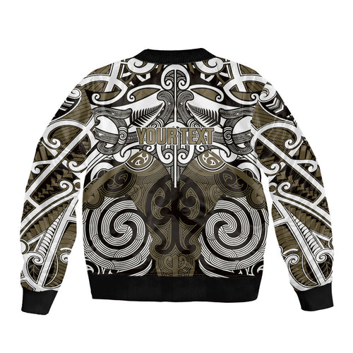 Personalised Maori Waikato Tainui Bomber Jacket Silver Fern Kowhaiwhai Art