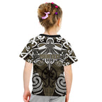 Personalised Maori Waikato Tainui Kid T Shirt Silver Fern Kowhaiwhai Art