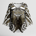Personalised Maori Waikato Tainui Kimono Sleeve Blouse Silver Fern Kowhaiwhai Art