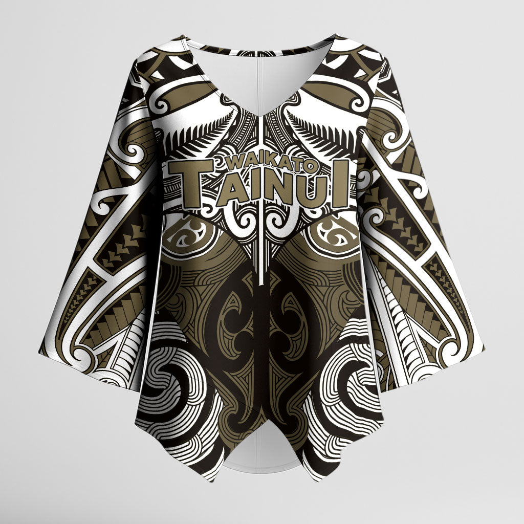 Personalised Maori Waikato Tainui Kimono Sleeve Blouse Silver Fern Kowhaiwhai Art