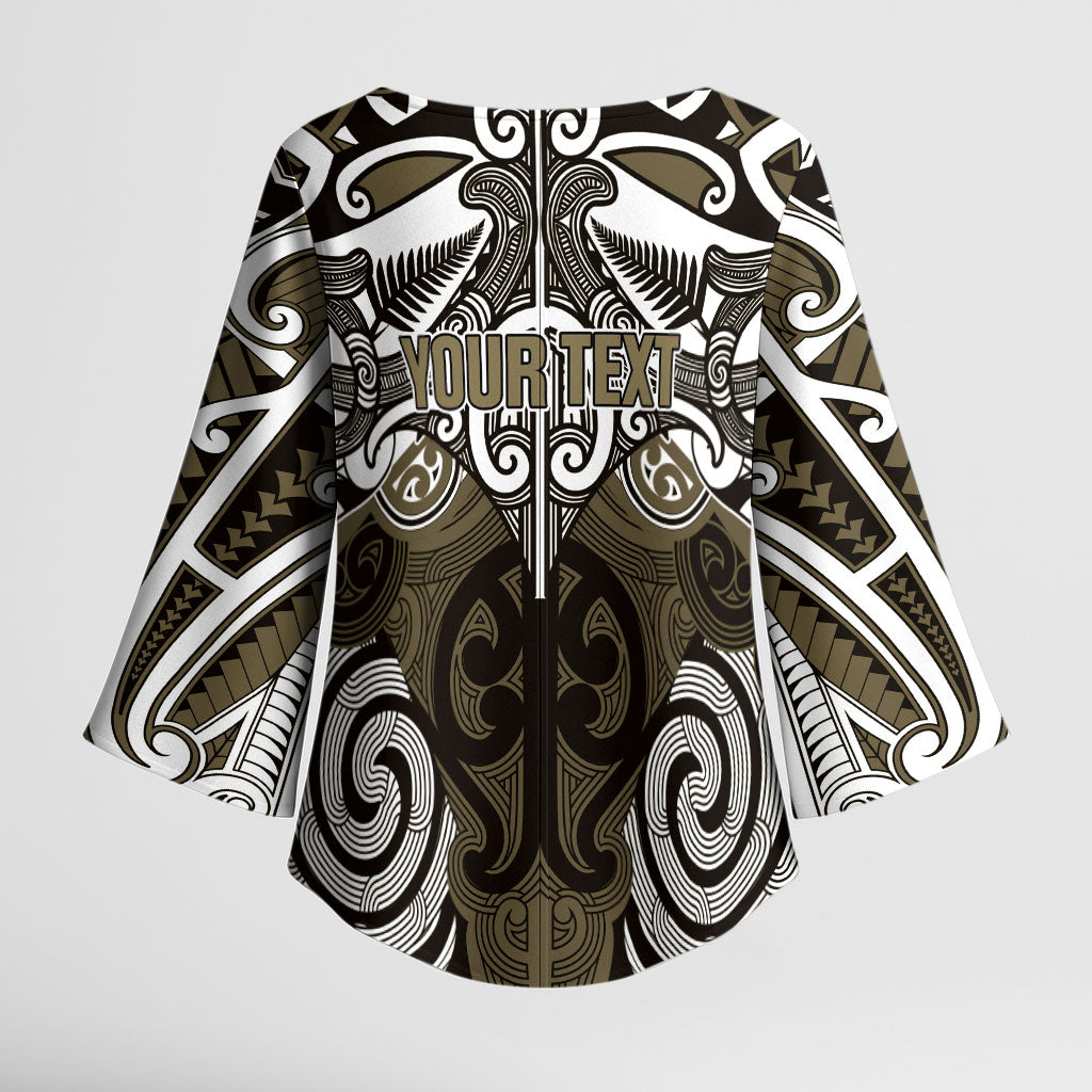 Personalised Maori Waikato Tainui Kimono Sleeve Blouse Silver Fern Kowhaiwhai Art