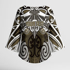 Personalised Maori Waikato Tainui Kimono Sleeve Blouse Silver Fern Kowhaiwhai Art