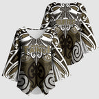 Personalised Maori Waikato Tainui Kimono Sleeve Blouse Silver Fern Kowhaiwhai Art